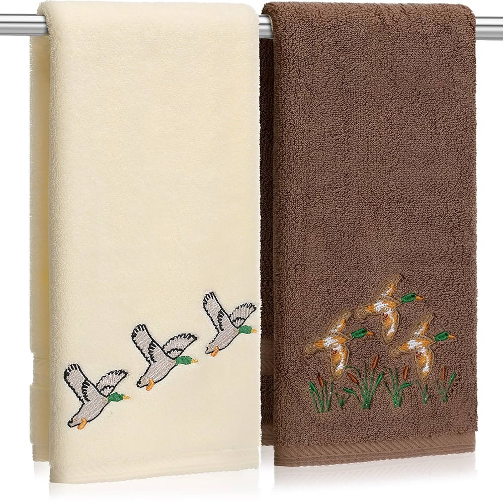 2 Pack Mallard Duck Hand Towels 14 x 29 Inch Cotton Embroidered Mallard Duck Bathroom Towels Abso... | Amazon (US)