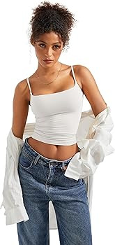 SUUKSESS Women Double Line Square Neck Tank Top Summer Y2K Going Out Basic Cami Shirt | Amazon (US)