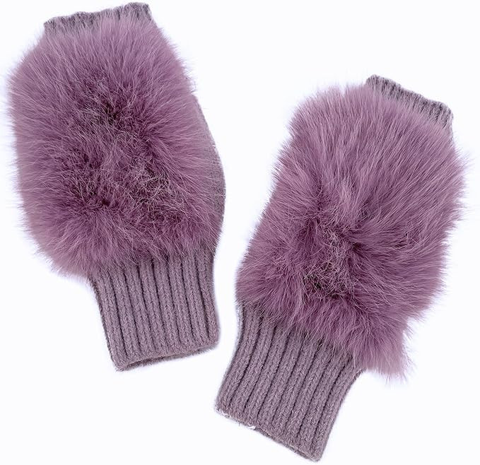 Flammi Women Wool Knit Fingerless Gloves Furry Mittens Wrist Warmers | Amazon (US)