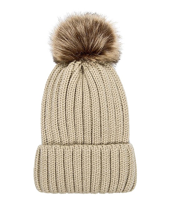 Cream Fleece-Lined Emma Pom-Pom Beanie - Women | zulily