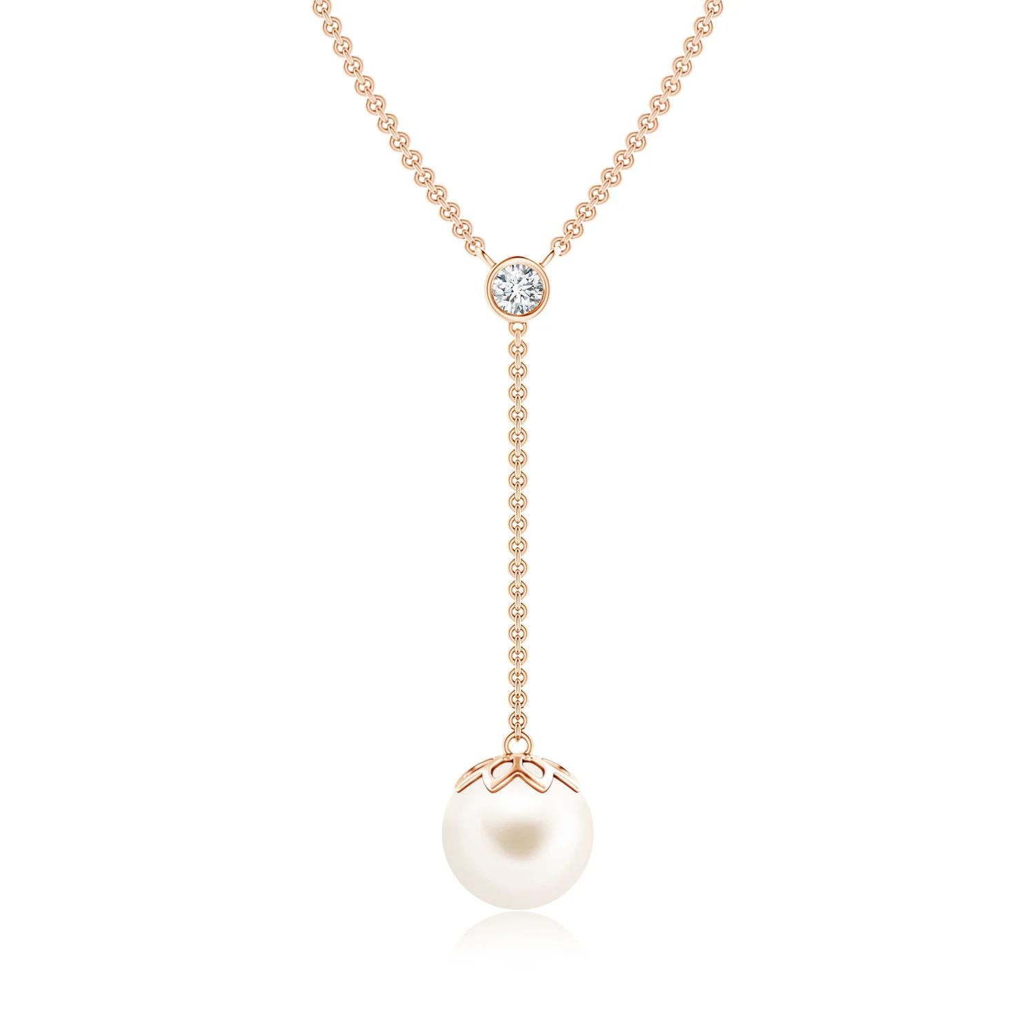 Freshwater Pearl Lariat Necklace with Diamond | Angara | Angara