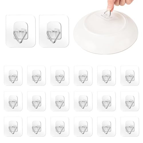 Bilillo 20 Pack Invisible Adhesive Wall Plate Hangers, 2.3 Inch Plastic Plate Holders for Decorative Plates, Photo Frames, and Wall Art Display | Amazon (US)