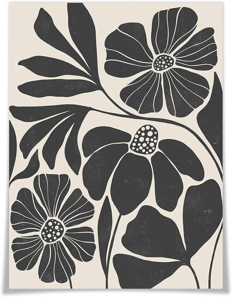Modern Abstract Black Flower Canvas Wall Art Minimalist Nature Botanical Floral Room Aesthetic Po... | Amazon (US)