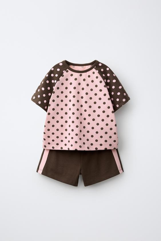 POLKA DOT T-SHIRT AND STRIPED SHORTS SET | Zara US