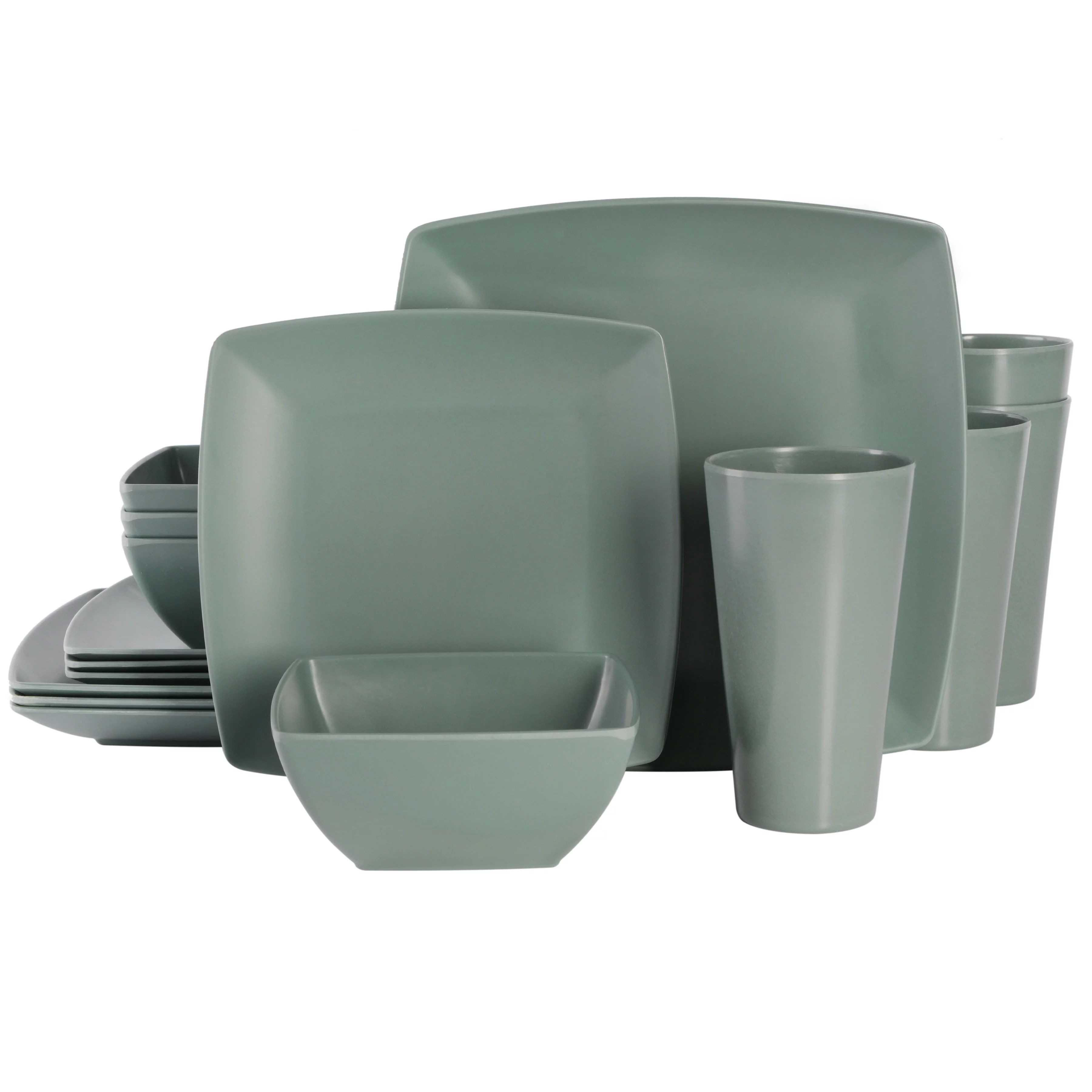 Gibson Home Soho Grayson Square Melamine Dinnerware Set, Service for Four (16pcs), Green | Walmart (US)