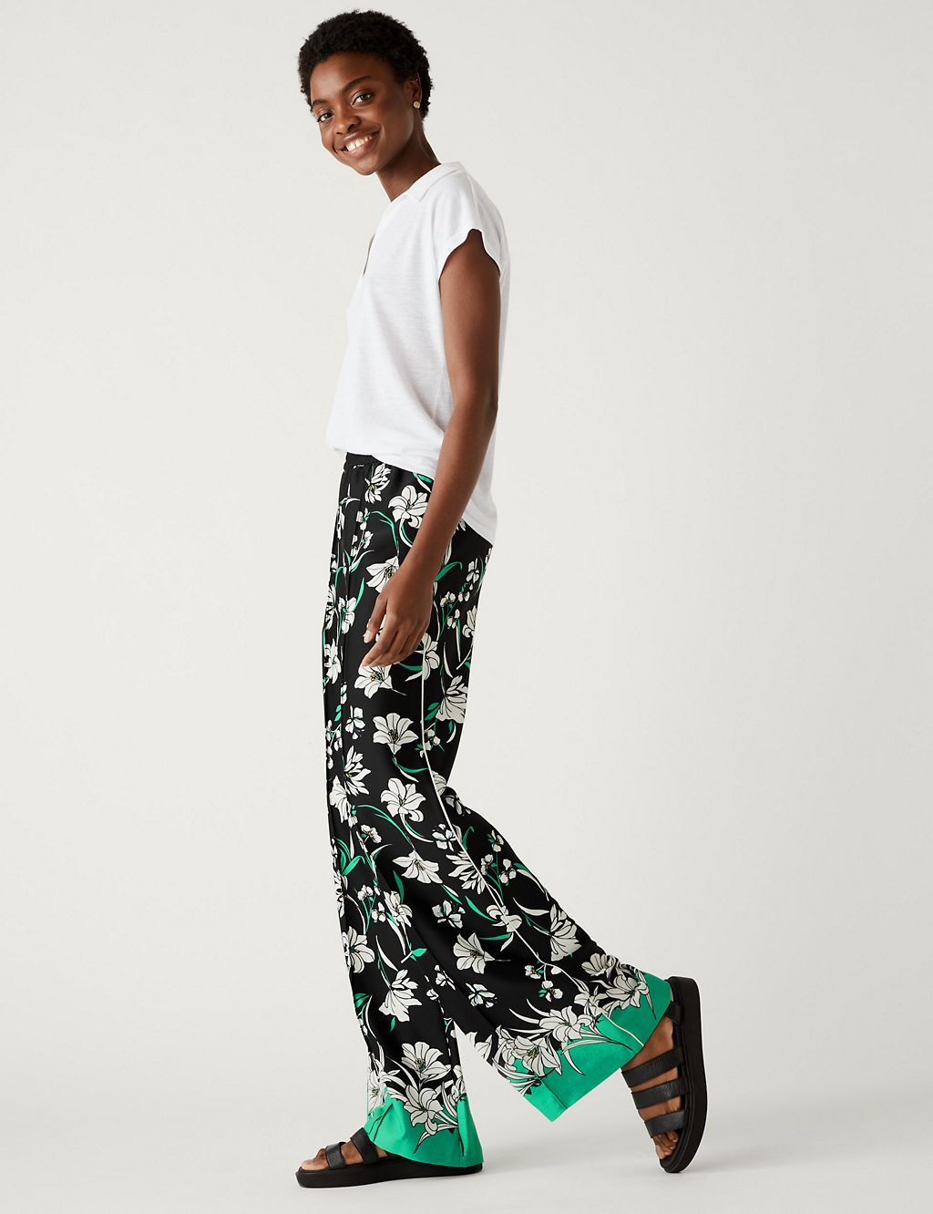 Crepe Floral Wide Leg Trousers | Marks & Spencer (UK)