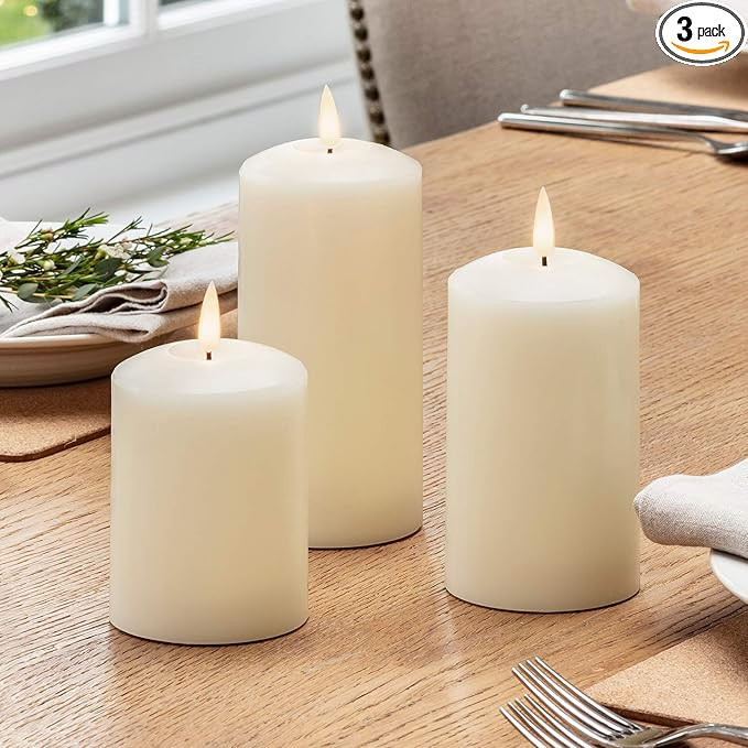 Lights4fun, Inc. Set of 3 TruGlow Ivory Wax Flameless LED Battery Operated Pillar Candles with Re... | Amazon (US)