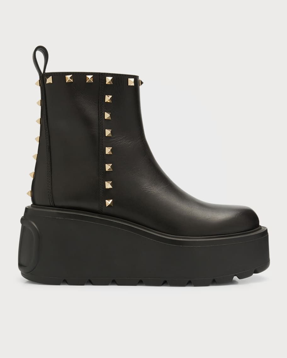 Valentino Garavani Uniqueform Rockstud Leather Chelsea Platform Booties | Neiman Marcus