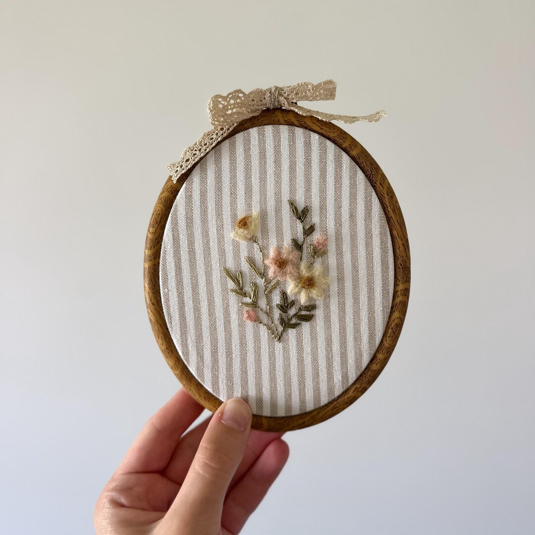 Embroidered Flowers, Nursery Wall Art, Faux Wood Embroidery Hoop, Vintage Home, Nursery Decoratio... | Etsy (US)