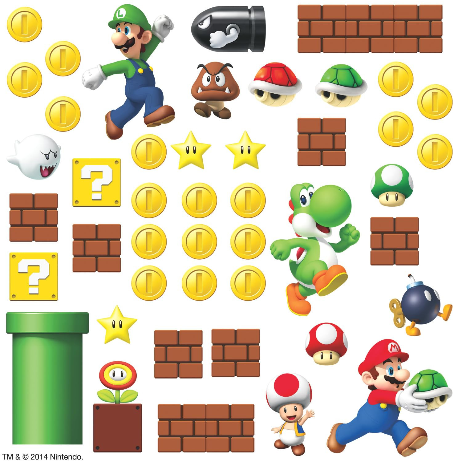 RoomMates RMK2351SCS Nintendo New Super Mario Bros Build a Scene Peel and Stick Wall Decals, Mult... | Amazon (US)