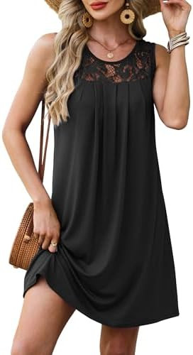 BKRIVE Summer Dresses for Women Beach Cover Up Sleeveless Lace Crewneck Sundress (S-3XL) | Amazon (US)