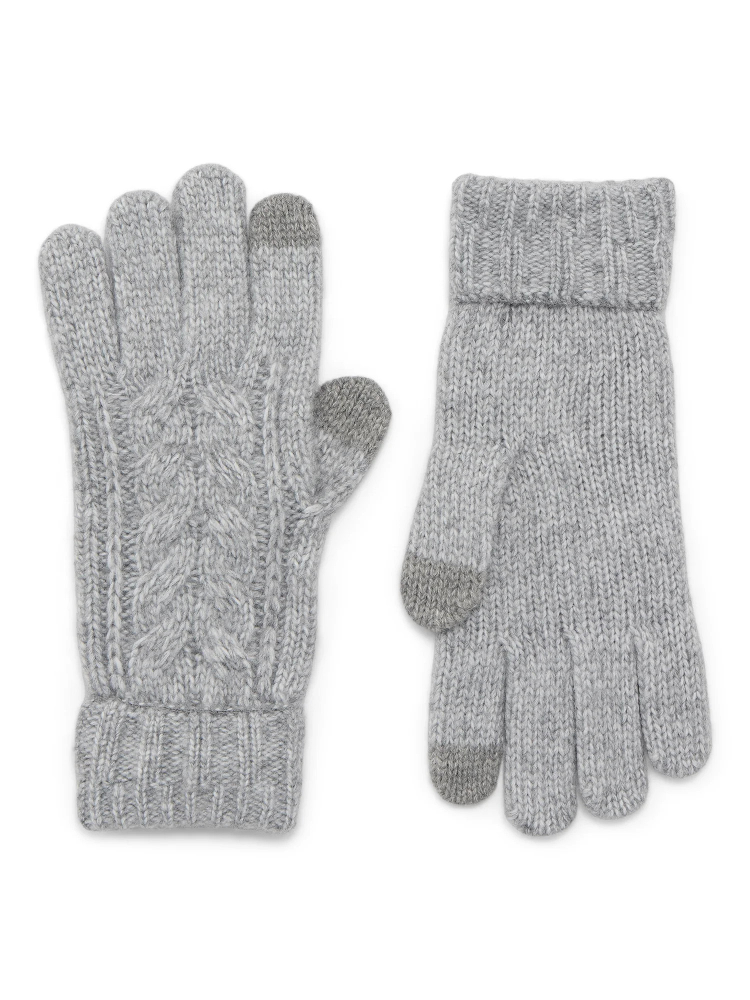 Time and Tru Women's Tech Touch Cable Knit Gloves, One Size Fits Most, Medium Grey Heather | Walmart (US)