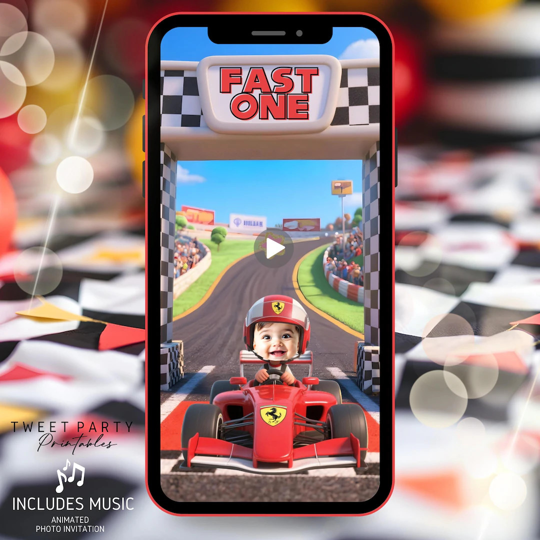 Racing Car 1st Birthday Video Invitation: Animated Ferrari First Lap Evite (digital Download MP4)... | Etsy (Global)