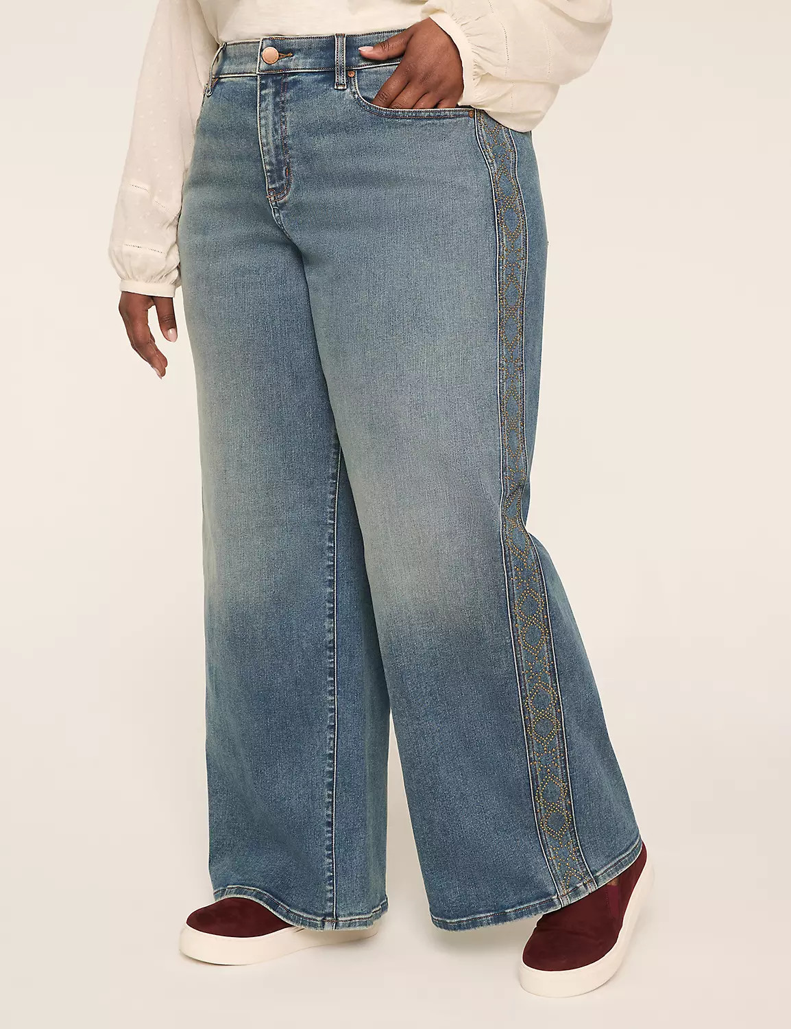 360 Flex Signature Fit Stud-Detail Wide Leg Jean | LaneBryant | Lane Bryant (US)