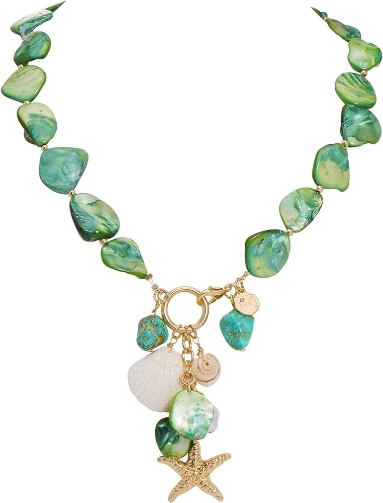 Firstmeet Natural Freshwater Shell Choker With Pearl Starfish Turquoise Pendant Irregular Mother ... | Amazon (US)