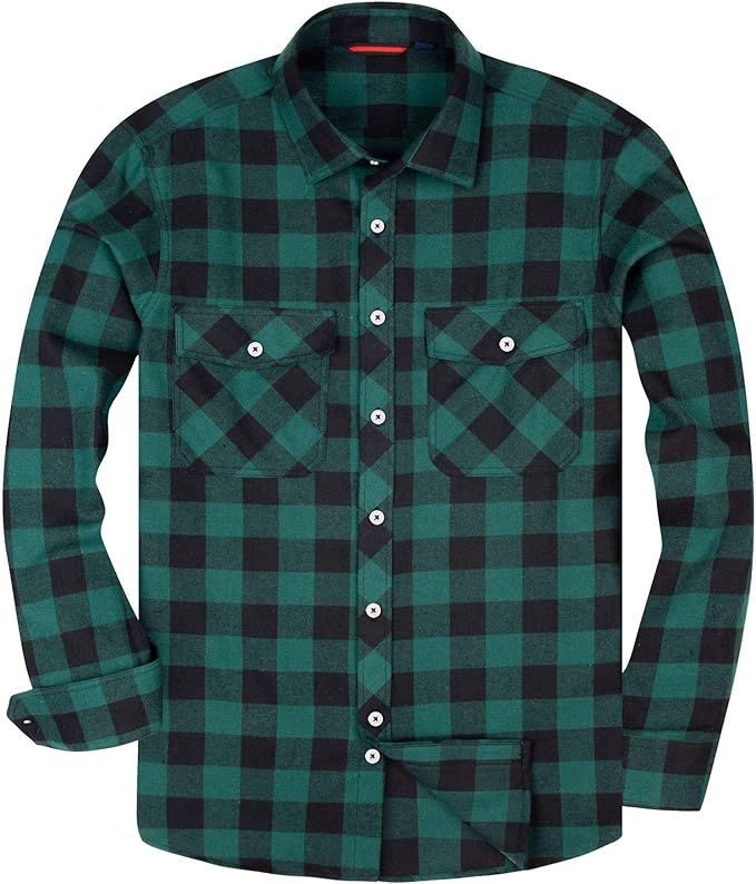 Alimens & Gentle Men's Button Down Regular Fit Long Sleeve Plaid Flannel Casual Shirts | Amazon (US)