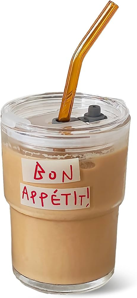 13oz Glass Tumbler with Glass Straw and Lid, Iced Coffee Cups Reusable, Water Cup, Coffee Tumbler... | Amazon (US)