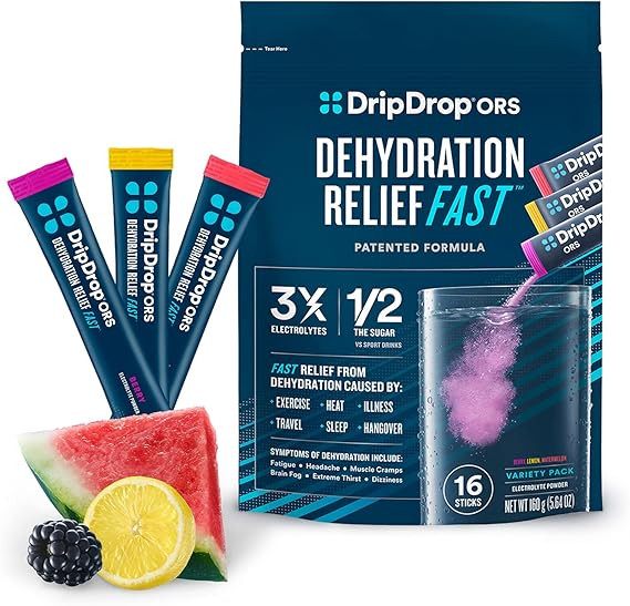 DripDrop ORS - Electrolyte Powder For Dehydration Relief Fast - For Workout, Sweating, Illness, &... | Amazon (US)