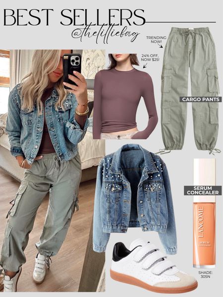 Best sellers: Cargo pants and Serum concealer! 

Extremely comfy and high waisted! I’m in small- 4 colors.

Amazon faux body suit I’m in small.
Denim jacket: small 

Spring style. Cargo pants. Spring outfits.

#LTKfindsunder100 #LTKstyletip #LTKsalealert