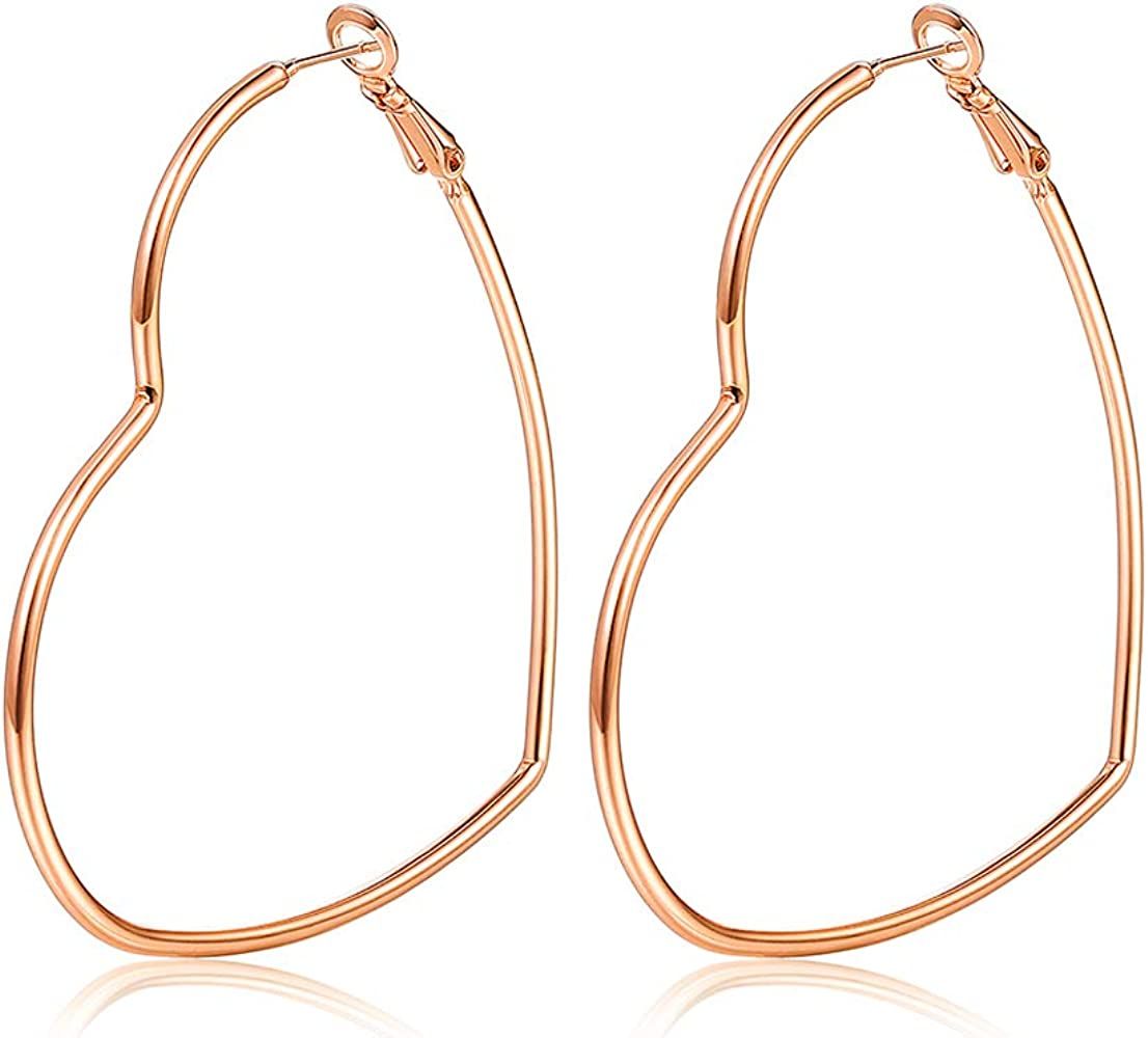 Hoop Earrings, Fashion Jewelry Statement Large Geometric Heart Hoop Earrings For Women Girls gift | Amazon (US)