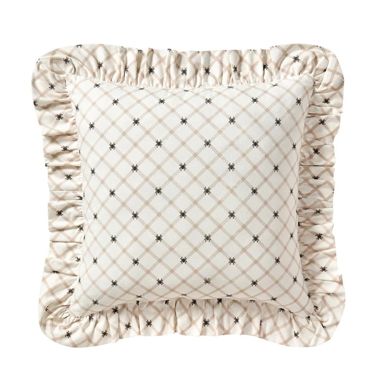 My Texas House 18" x 18" Ivory Plaid Spiders Ruffle Decorative Pillow | Walmart (US)