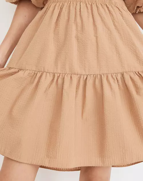 Seersucker Puff-Sleeve Cutout Mini Dress | Madewell