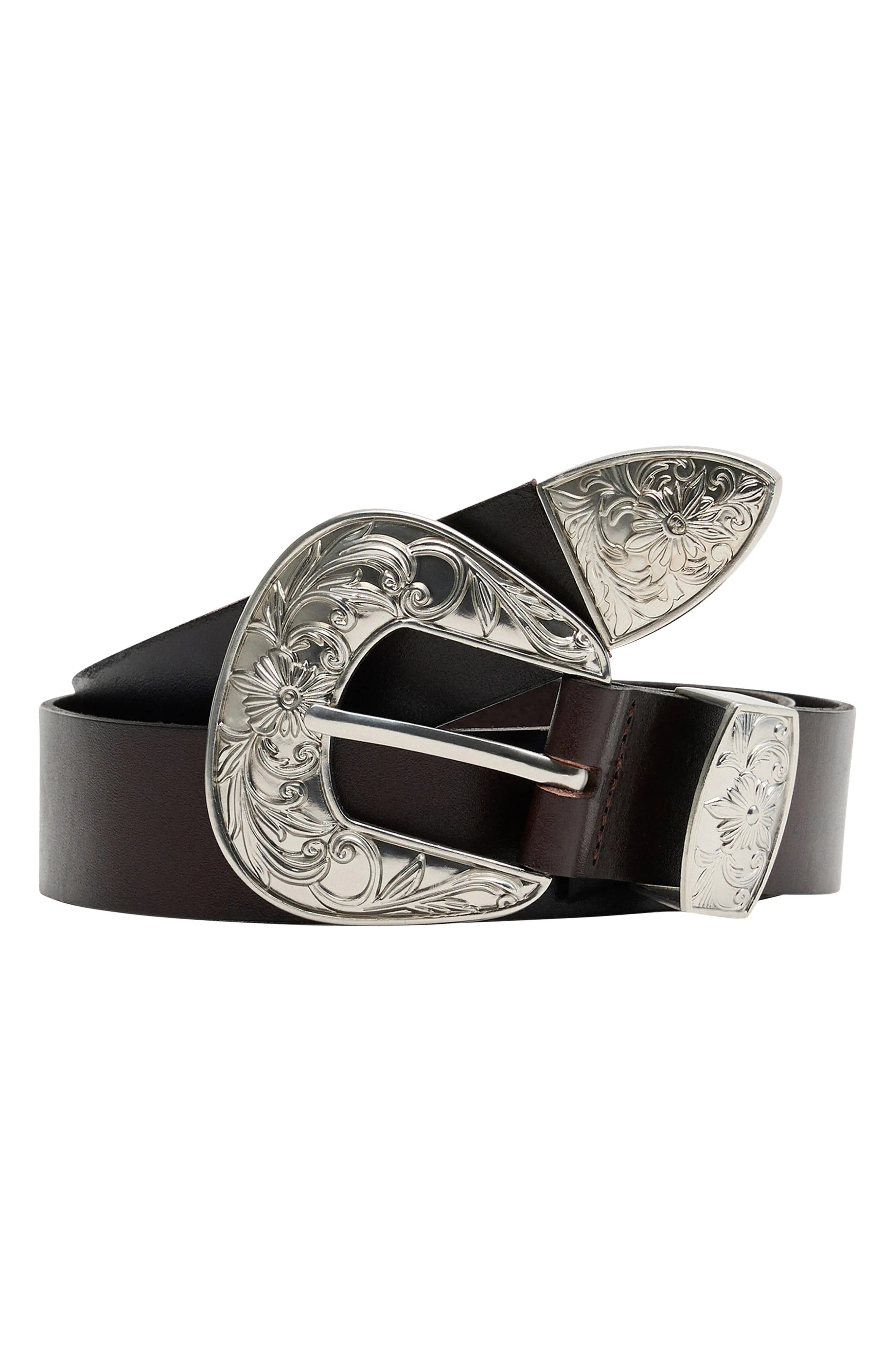MANGO Engraved Buckle Leather Belt (Women) | Nordstrom | Nordstrom