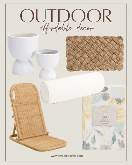 Outdoor affordable decor from Marshall’s and TJ Maxx 
Rattan folding beach chair, weave outdoor welcome mat, outdoor floral tablecloth, white planters, sunbrella bolster outdoor pillow 

#LTKSeasonal #LTKFind #LTKhome