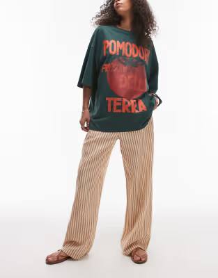 Topshop linen straight leg trouser in neutral stripe | ASOS (Global)