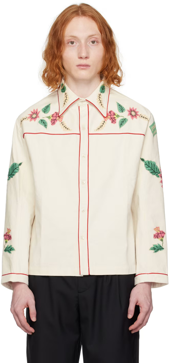 White Embroidered Long Sleeve Shirt | SSENSE