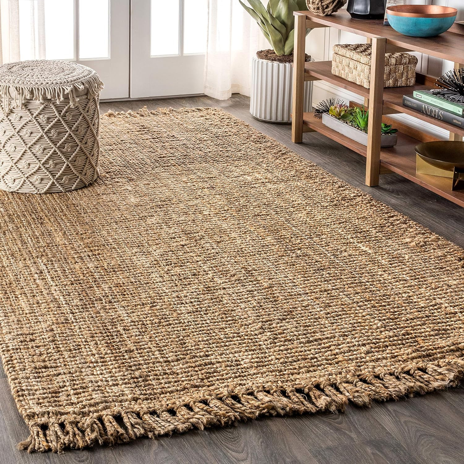 JONATHAN Y NRF103A-8 Pata Hand Woven Chunky Jute with Fringe Indoor Area Rug Bohemian Farmhouse E... | Amazon (US)