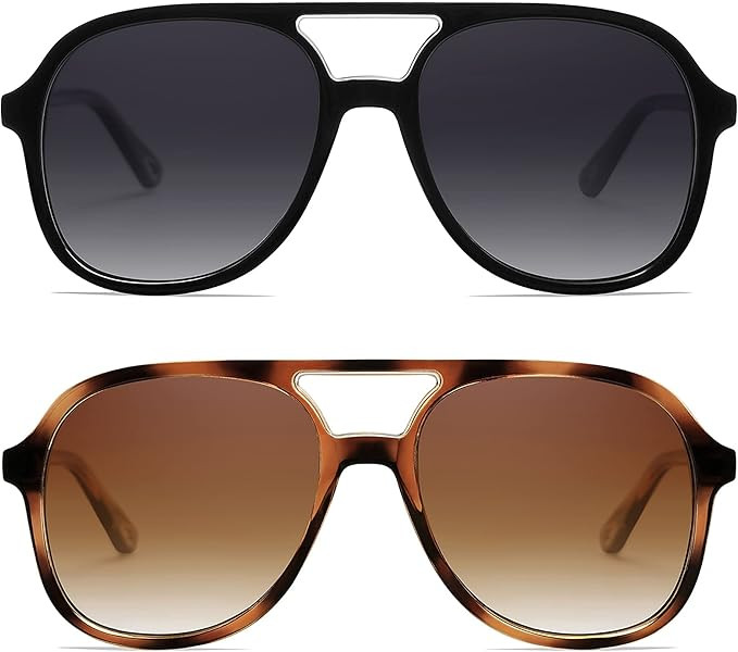 Retro Polarized Aviator Sunglasses Womens Men Vintage Double Bridge Square Sun Glasses AP3606 | Amazon (US)