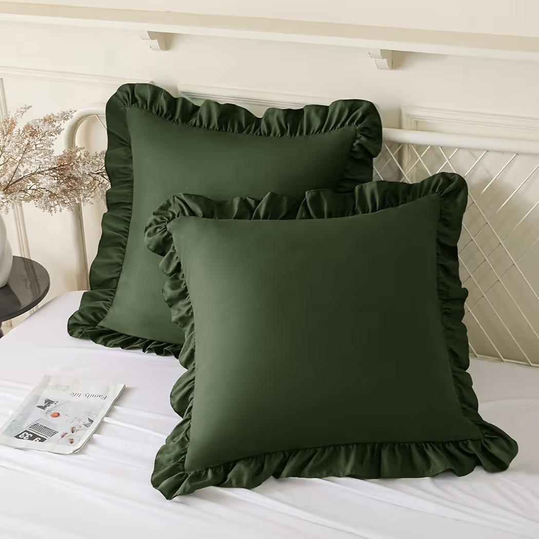 KKJIAF Ruffle Pillow Cases, 18x18 Inches, Olive Green Square Ruffled Pillow Covers Set of 2, Micr... | Amazon (US)