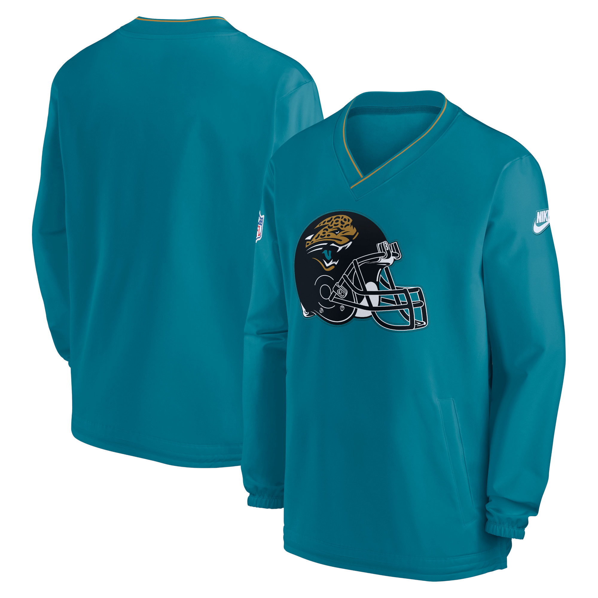 Men's Nike Teal Jacksonville Jaguars 2024 Sideline Throwback Logo Long-Sleeve V-Neck Windshirt | Fanatics