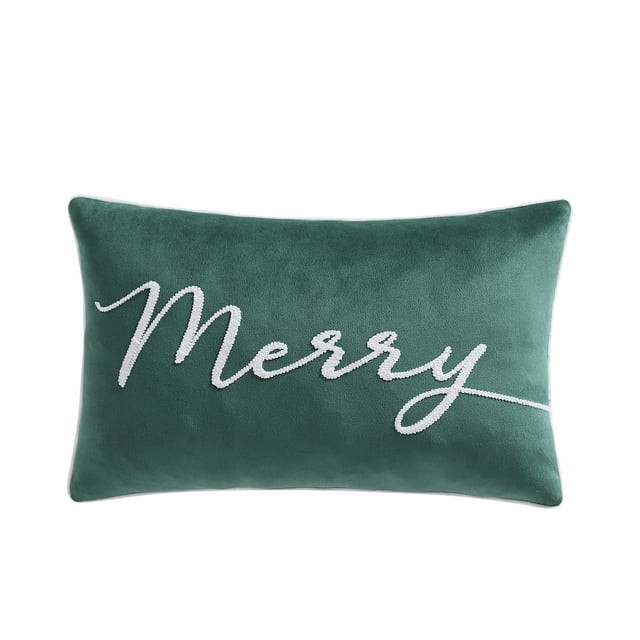 Holiday Time 14" x 22" Green Merry Velvet Oblong Decorative Pillow | Walmart (US)