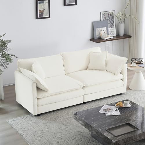 kevinplus 70'' White Loveseat Sofa Couch Sectional Sofa Couch for Living Room, Modern Contemporary 2-Seat Sofa Couch for Bedroom Apartment Small Spaces Office, Chenille Fabric, White | Amazon (US)