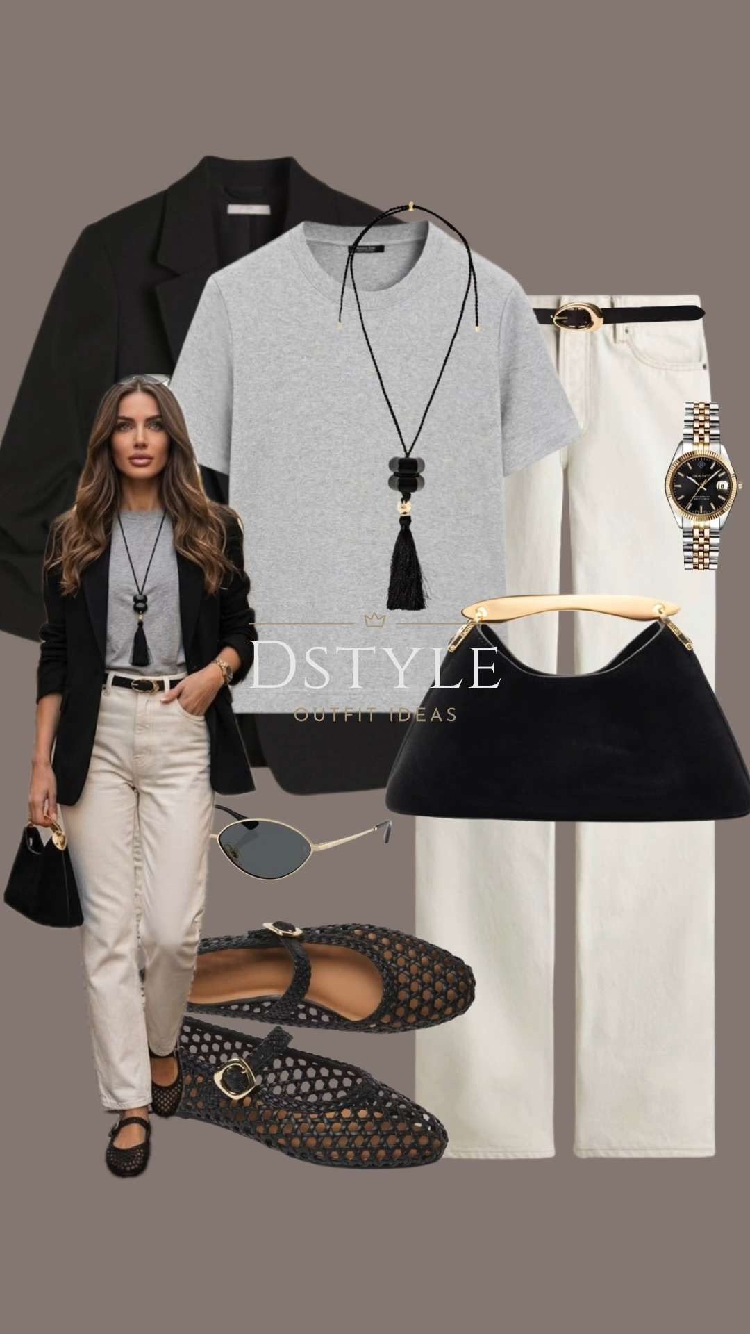 Monochromatic Chic & Mesh Details 🖤
Shop the Look:

The Layer: A sharp black oversized blazer—a true closet essential.

The Base: A premium grey crewneck tee paired with off-white straight-leg denim.

The Hero Bag: My favorite hobo bag in a luxe black suede with a striking gold handle.

The Footwear: Viral black mesh Mary Jane flats for a lightweight, trendy finish.

Accessories: Statement tassel necklace, two-tone watch, and slim gold-rimmed sunnies. 

 

#LTKootd #LTKOver40 #LTKWorkwear