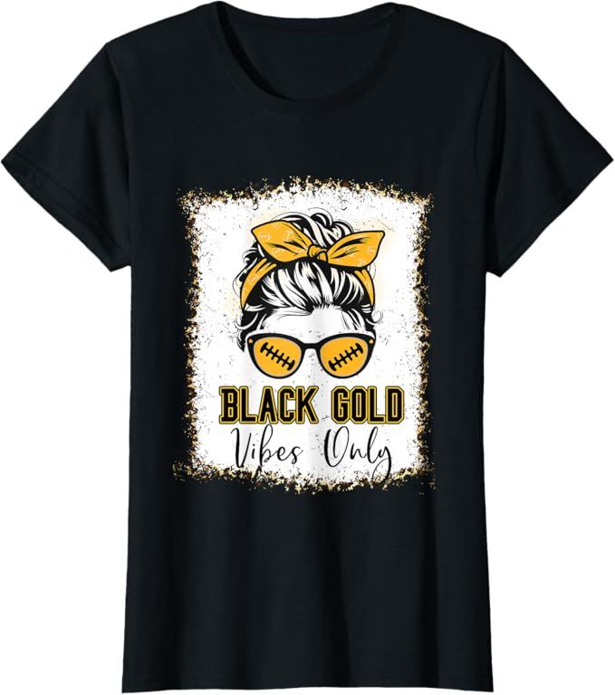 Black Gold Vibes Only Football Shirt Women Leopard Football T-Shirt | Amazon (US)