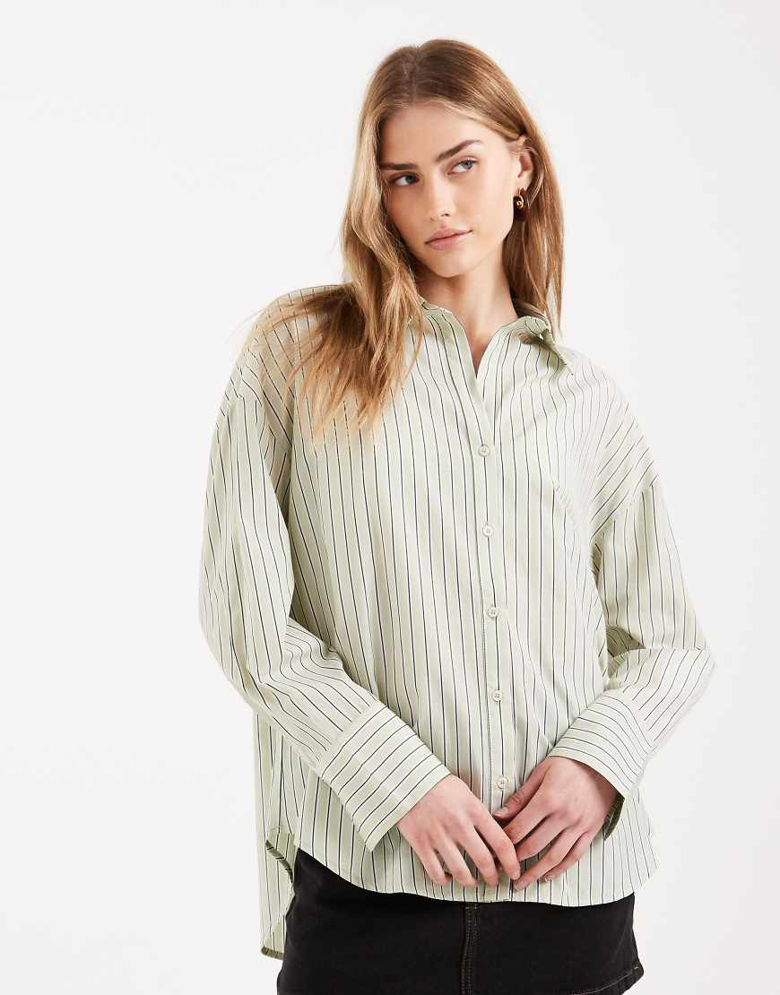 ONLY oversized shirt in light green stripe | ASOS (Global)
