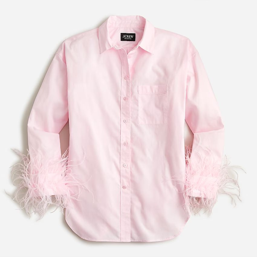 Feather-trim cotton poplin button-up shirt with collar | J.Crew US