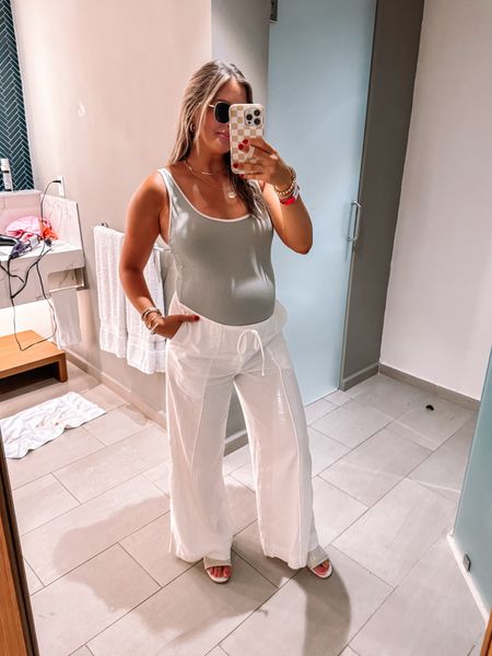 Amazon one piece swimsuit that is bump friendly and my favorite Target linen pants only $25 all works at 30 weeks pregnant! I sized up to a large in the swimsuit (pre pregnancy would be a medium) it has removable padding and good coverage! 



#LTKTravel #LTKSwim #LTKBump