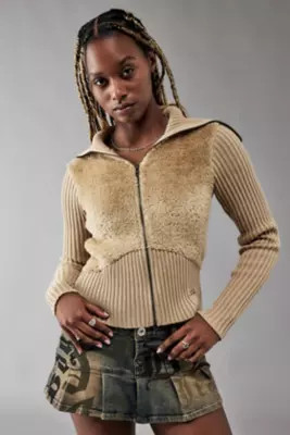 BDG Thea Shaggy Faux Fur Track Top | Urban Outfitters (EU)