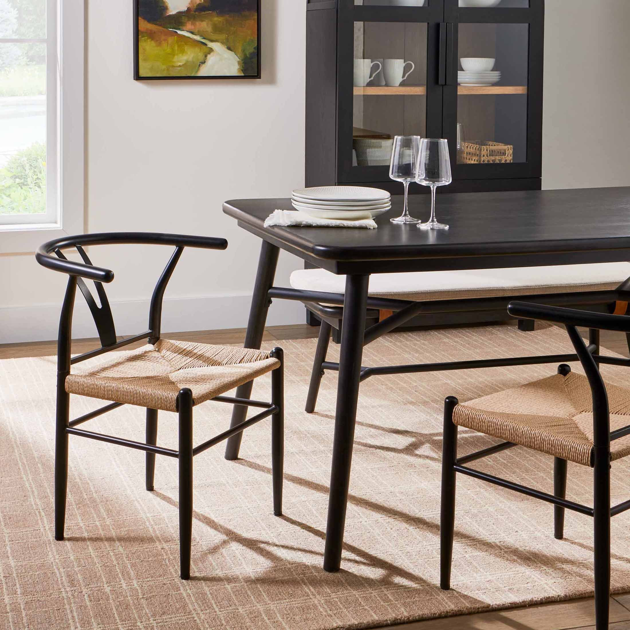 Better Homes & Gardens Springwood Wishbone Chair, Metal Base with Black Finish, 2 Pack | Walmart (US)
