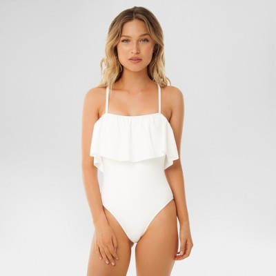 Women's Ruffle Flounce Bandeau One Piece Swimsuit - Sugar Coast by Lolli White | Target