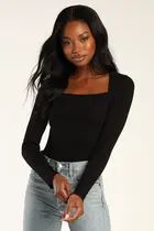 Trendy 'Til the End Black Ribbed Long Sleeve Bodysuit | Lulus (US)