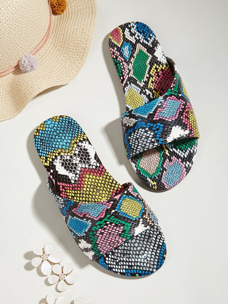 Snakeskin Print Slide Sandals | SHEIN