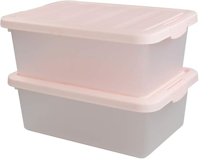 Ucake 14 Quart Plastic Storage Boxes with Pink Lids, 2 Packs | Amazon (US)