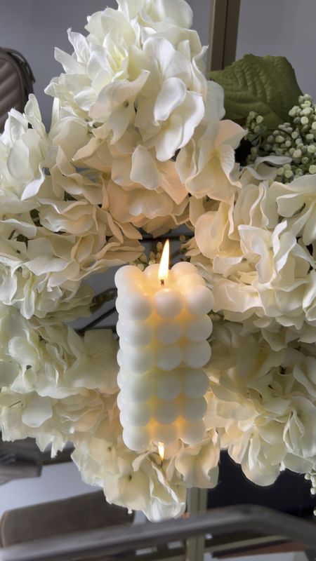 Bubble cube candle 
Faux florals
Mirror square tray

#LTKHome #LTKFindsUnder50 #LTKVideo