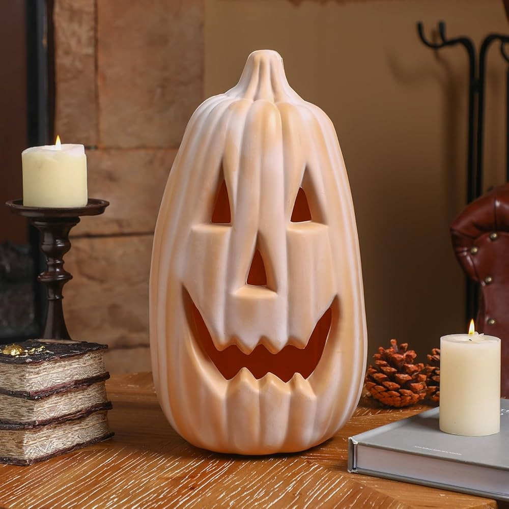 13.4 Inch Faux Terracotta Pumpkin Decoration Large Plastic Jack O' Lantern Reusable Carved Pumpki... | Amazon (US)
