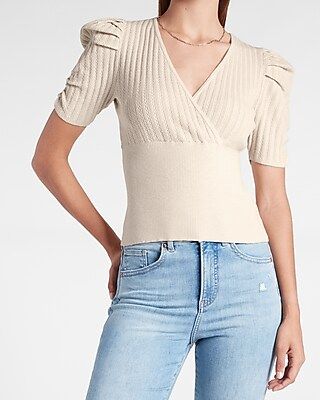 Puff Sleeve Wrap Front Sweater | Express